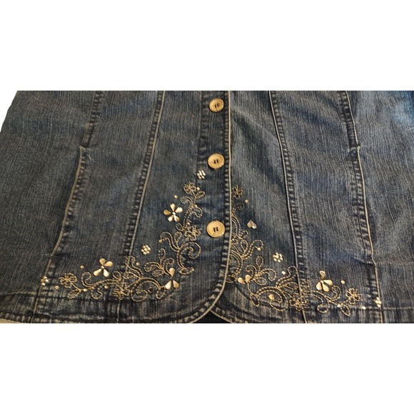 Alfred Dunner Shirt  Rhinestones Denim Button Up Front Pocket Womens Size 12 SEE - Picture 10 of 14